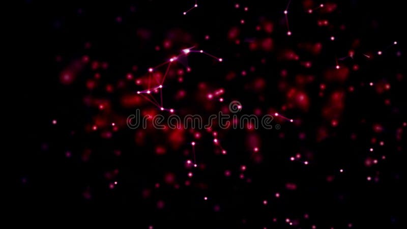 Dark red abstract background with moving dots and lines. Mockup stock illustration