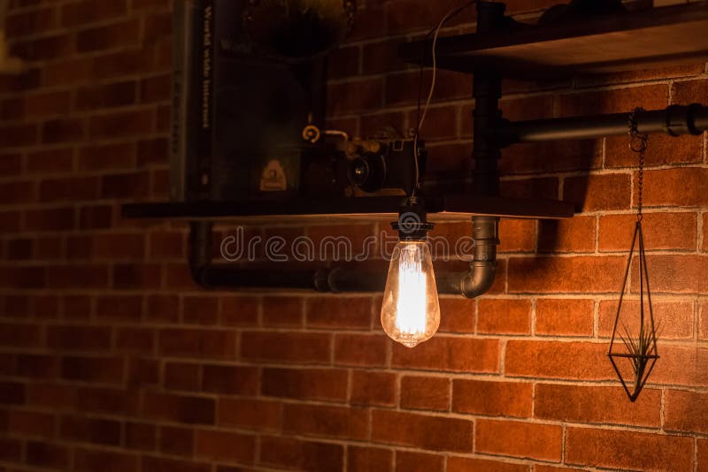 An Incandescent Lamp in a Dim Room Stock Image Image of wallpaper