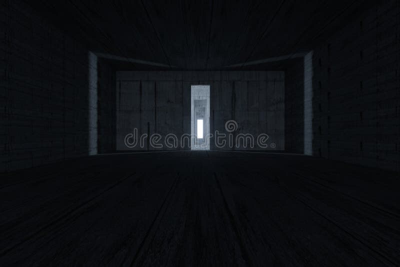 Dark Room With A Glowing And Bright Door 3d Rendering Stock
