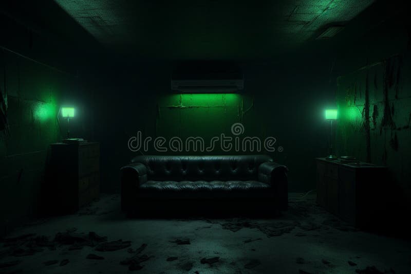 Dark Room with Green Lights Stock Illustration Illustration of