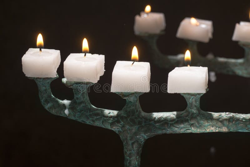In Dark Room Lit Candles on Candlesticks Stock Image Image of candle