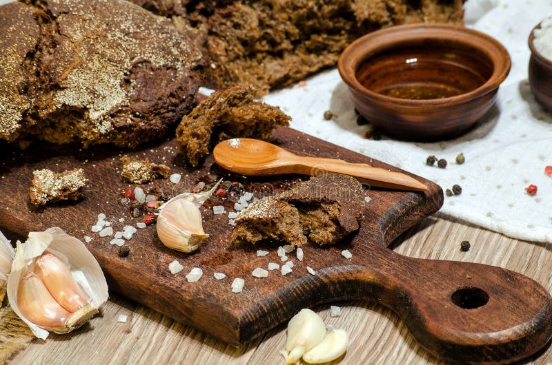 Dark Rye Bread with Olive Oil and Garlic Stock Image Image of baking