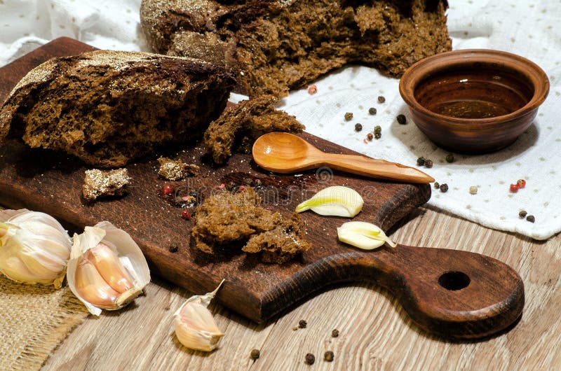 Dark Rye Bread with Olive Oil and Garlic Stock Image Image of brown