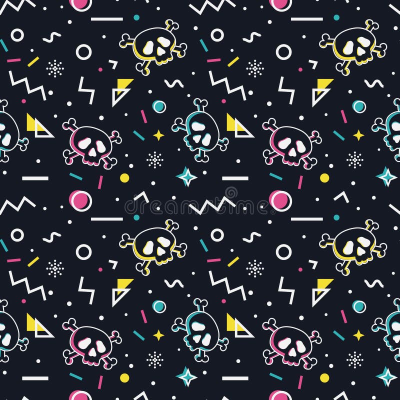 Seamless pattern with skulls. Memphis style. royalty free illustration