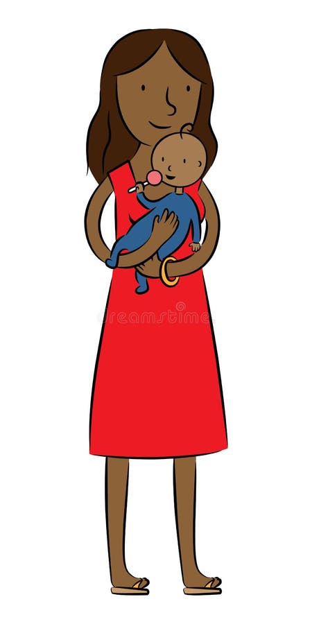 Vector illustration of a mother holding and playing with her baby. Hispanic family cartoon vectors