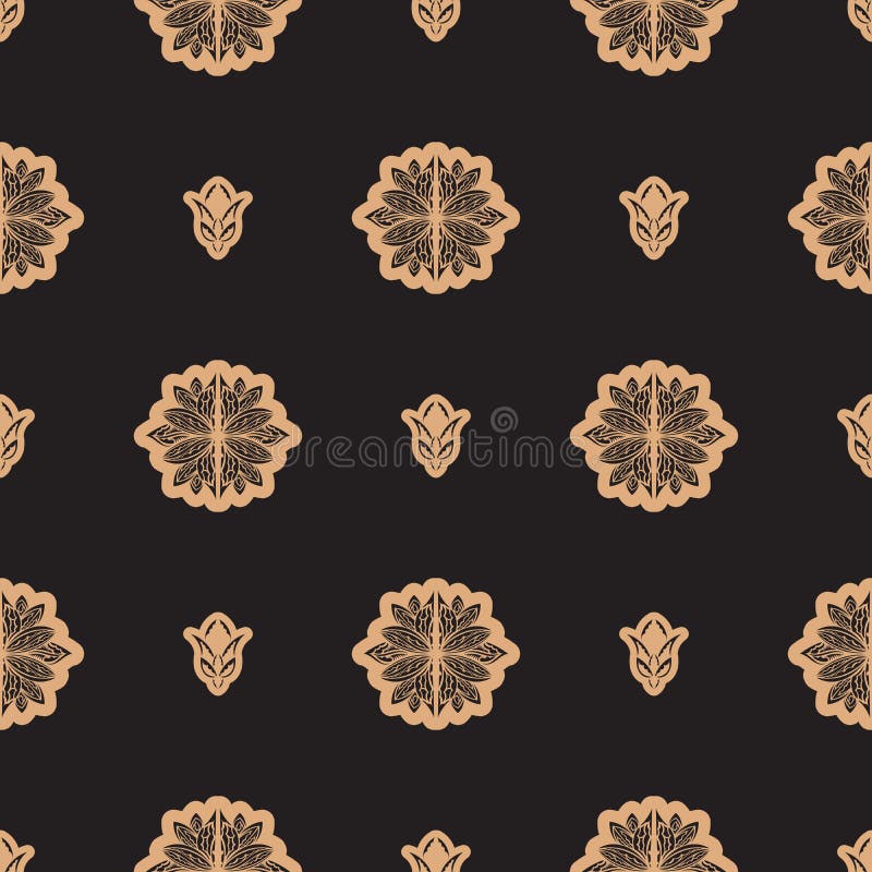 Dark solid color Seamless pattern with lotuses in Simple style. Good for backgrounds and prints. Vector stock illustration