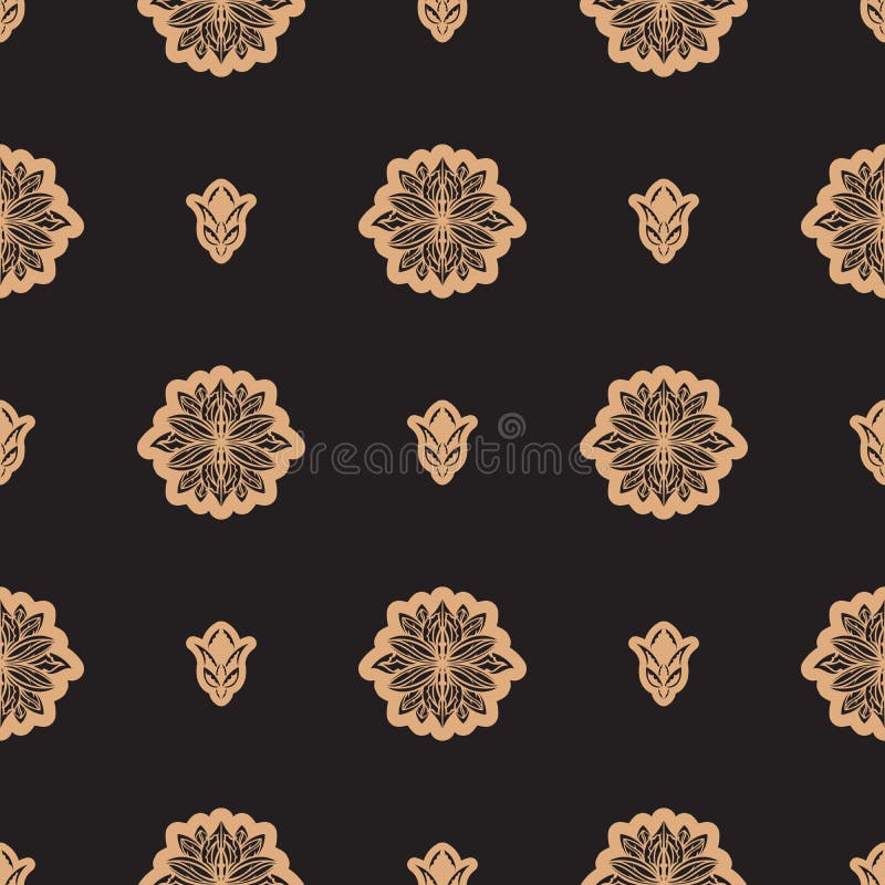 Dark solid color Seamless pattern with lotuses in Simple style. Good for clothing and textiles. Vector stock illustration