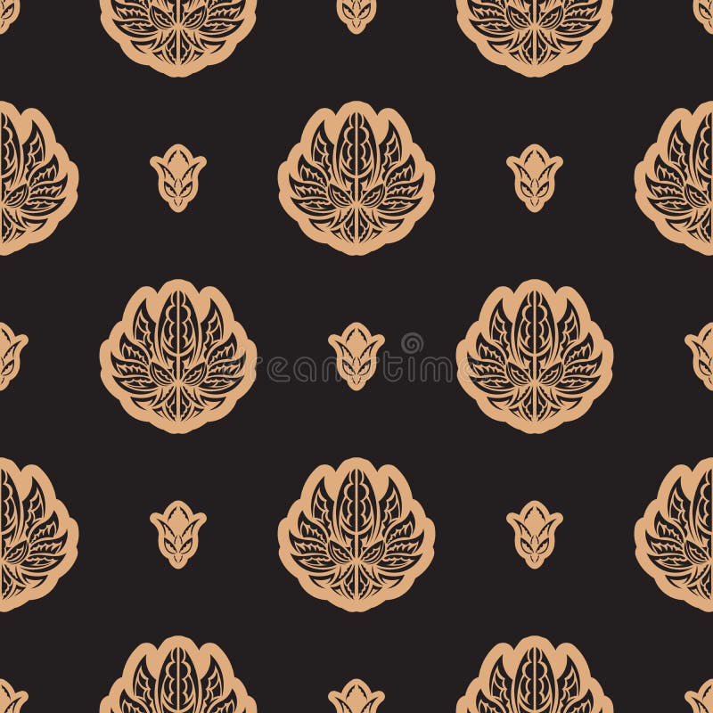 Dark solid color Seamless pattern with lotuses in Simple style. Good for covers, fabrics, postcards and printing. Vector royalty free illustration