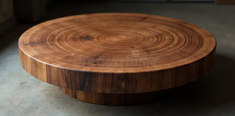 Dark stained round coffee table, intricate wood grain , coffee table, polished, natural royalty free illustration