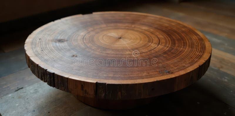 Dark stained round coffee table, intricate wood grain , stained, space royalty free illustration