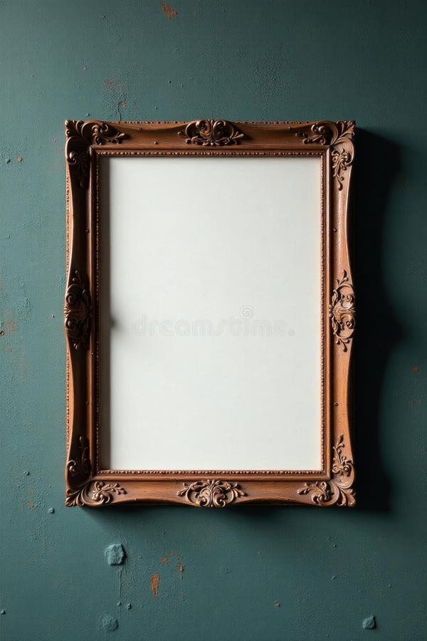 Dark stained wood frame, distressed, wall mounted, display, antique royalty free illustration