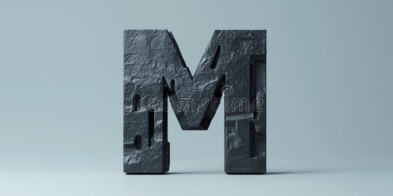 Dark Stone Texture Letter M 3D Model Rendering Alphabet Design Element vektor abbildung
