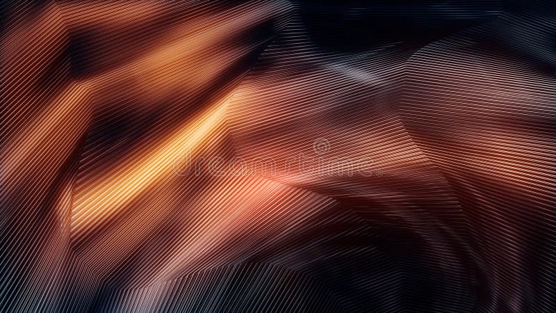 Dark teal bg with orange highlight - digital reflective lines artwork - abstract 3D rendering royalty free illustration