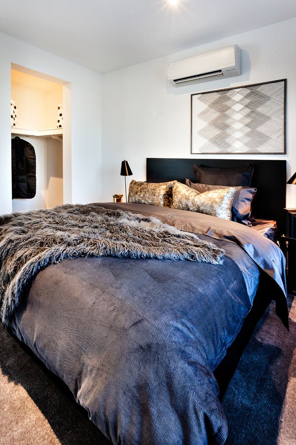 Dark and Thick Bed Sheet of a Modern Room Stock Photo Image of