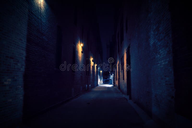 Dark Urban City Alley at Night