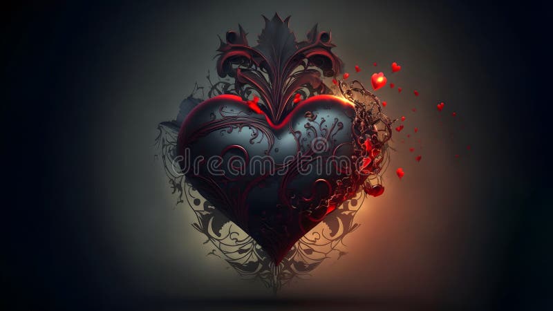 Dark Valentines Day Ornate Fantasy Heart Symbol, Neural Network ...