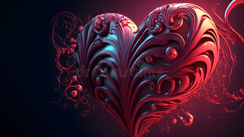 Dark Valentines Day Ornate Fantasy Heart Symbol, Neural Network ...