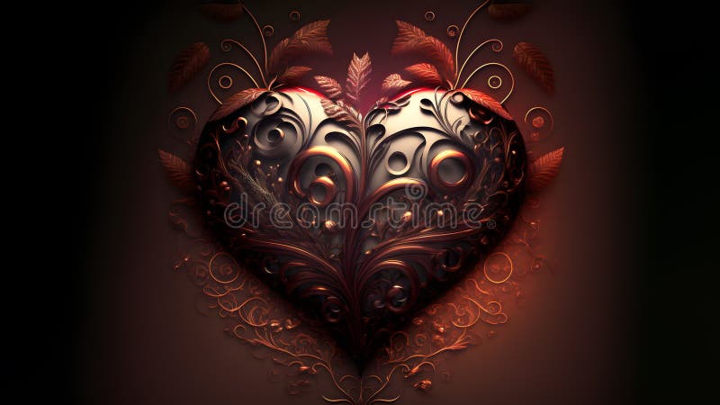 Dark Valentines Day Ornate Fantasy Heart Symbol, Neural Network ...