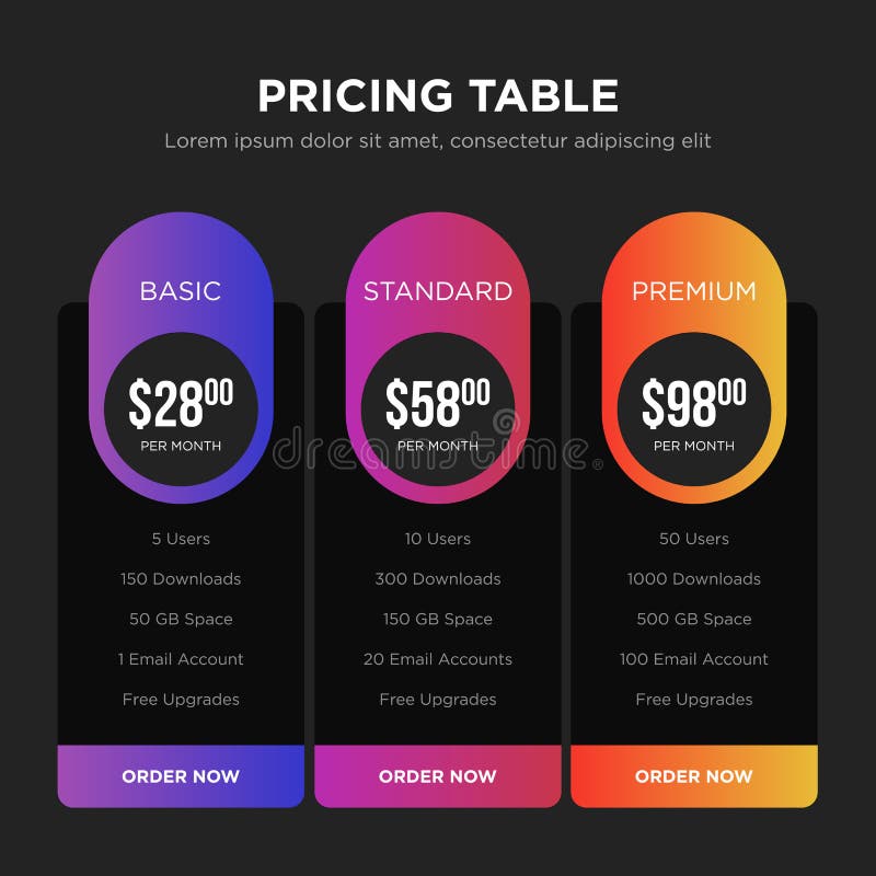 Dark Vector Pricing Boxes for page Design Stock Illustration