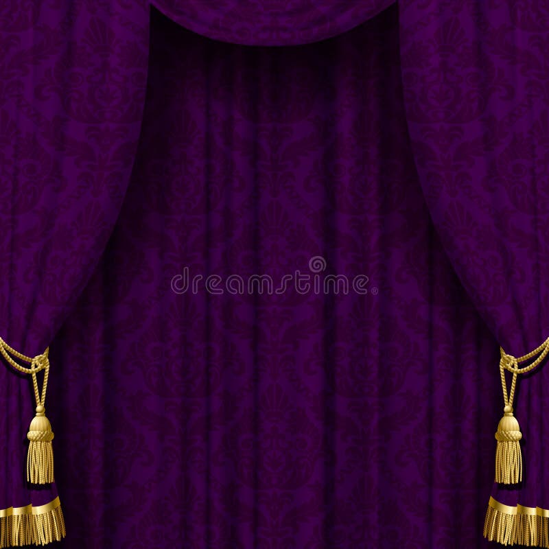 Dark Violet Curtain With Gold Tassels Stock Vector Illustration