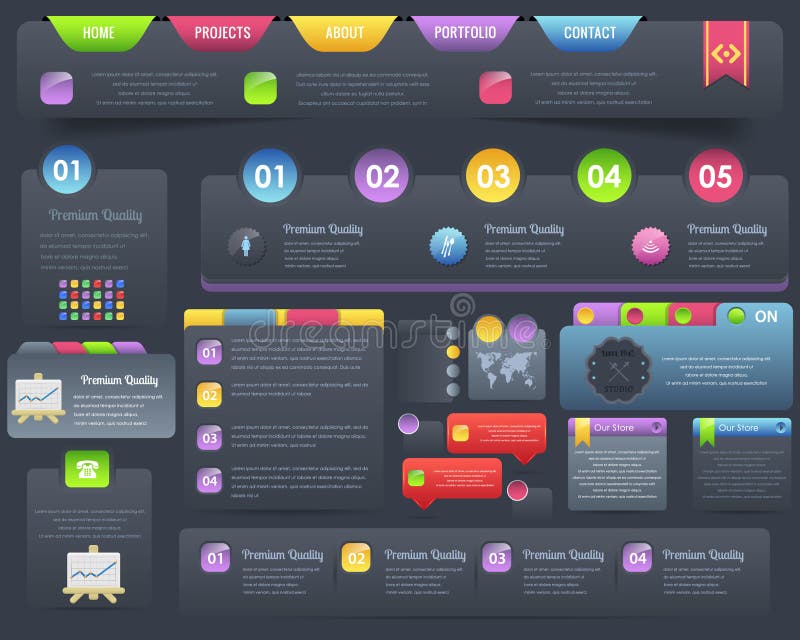 Dark Web Elements Vector Design Set stock illustration