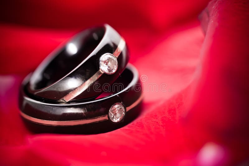 Dark Wedding Rings on Red Petals