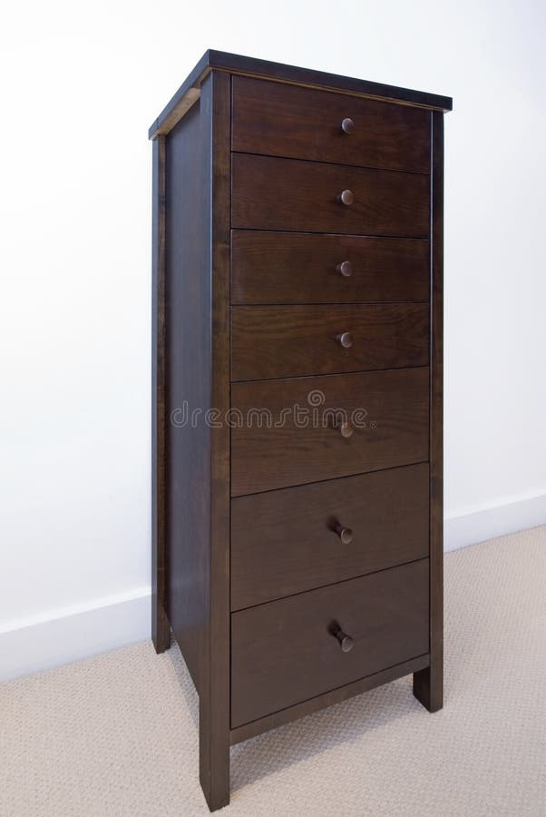 Dark Wooden Chest of Drawers Isolated on White Stock Image Image of