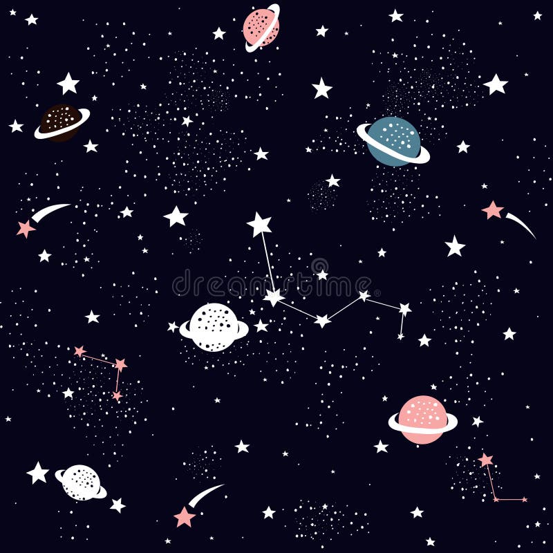 Hand drawn space galaxy vector seamless pattern. vector illustration