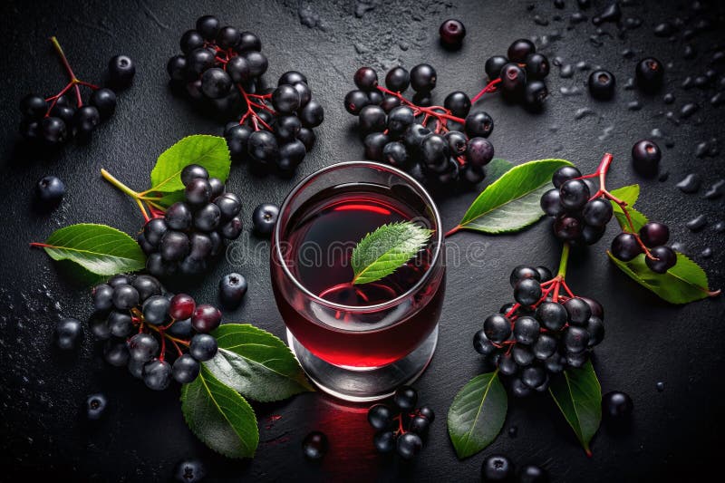 Darkly Enchanting Black Chokeberry Juice och Berries A Surreal Celebration of Natures Mystique and Richness royaltyfri illustrationer