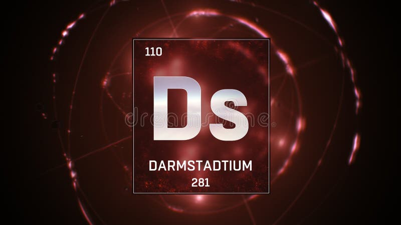 Darmstadtium comme élément 110 du tableau périodique 3d illustration sur fond orange illustration libre de droits