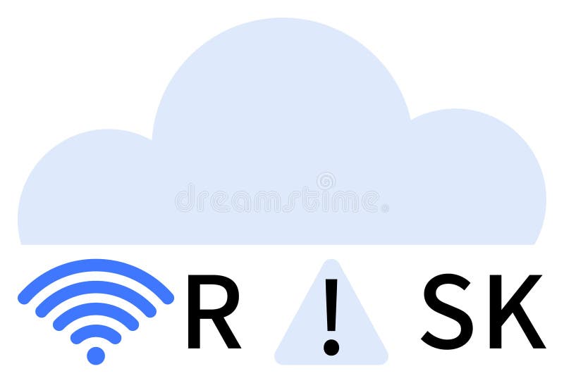 Darstellung des Cloud-Computing-Risikos mit einem Warnzeichen für drahtlose Signale und Ausrufe vektor abbildung