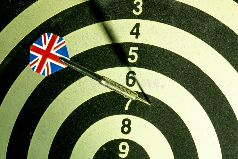 Dart with British and American USA Flag Board with Darts in Aim, with Selective Focu Stock Image