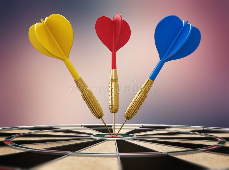 Dart Needle Hit at the Center of the Dartboard. Success Concept Stock