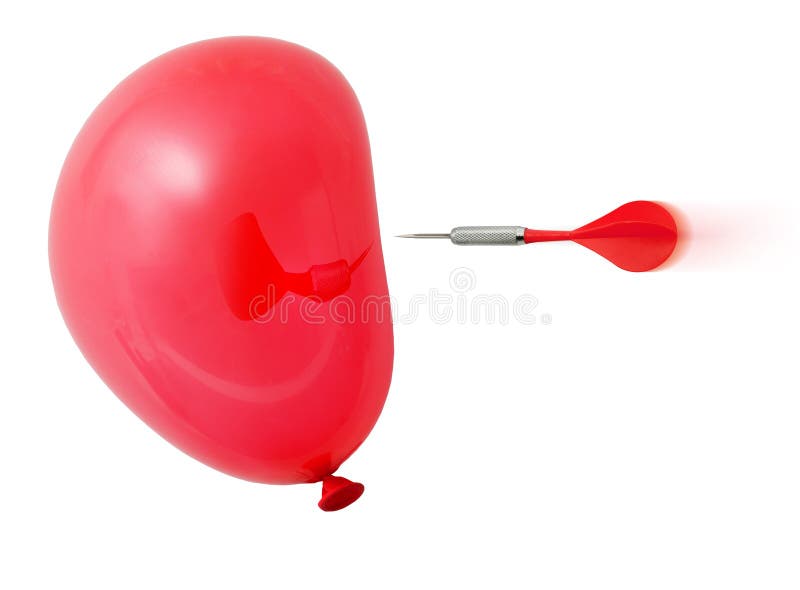 Dart about to hit red balloon stock image