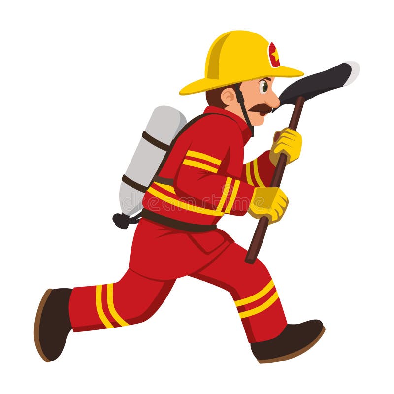 The image of a firefighter running with a hatchet. Illustration. The image of a firefighter running with a hatchet. Illustration.