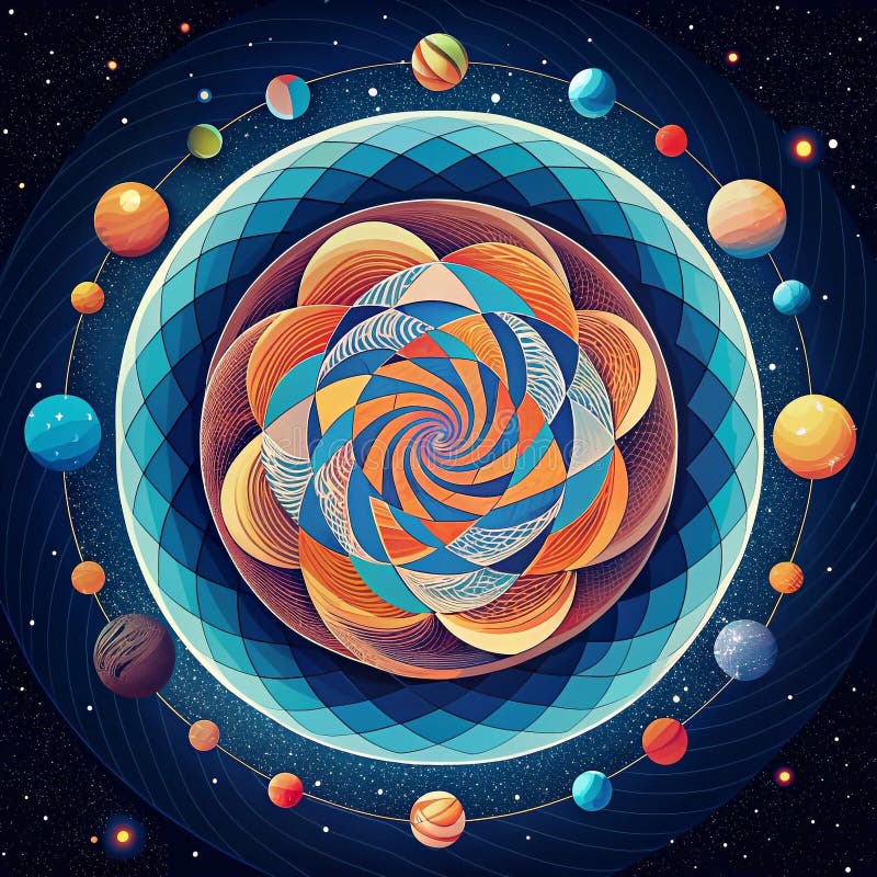 Das Bild weist ein kompliziertes fraktales Muster auf, das an kosmische Galaxien erinnert. ai generiert stock abbildung
