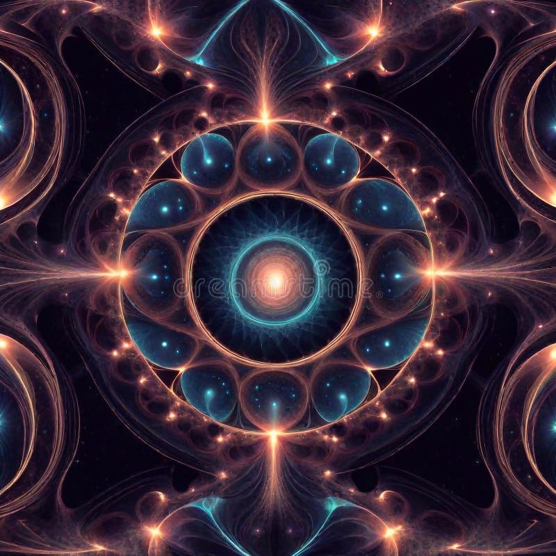 Das Bild weist ein kompliziertes fraktales Muster auf, das an kosmische Galaxien erinnert. ai generiert lizenzfreie abbildung