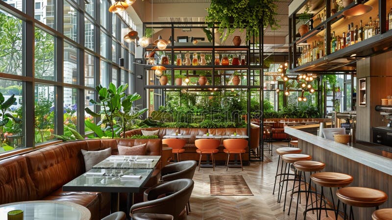 Das Bistro serviert Mahlzeiten im urbanen Garten lizenzfreie abbildung