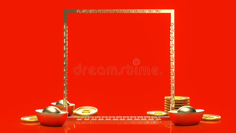 Das chinesische Gold auf rotem Hintergrund für Feiern oder das neue Jahr Konzept 3d Rendering lizenzfreie abbildung