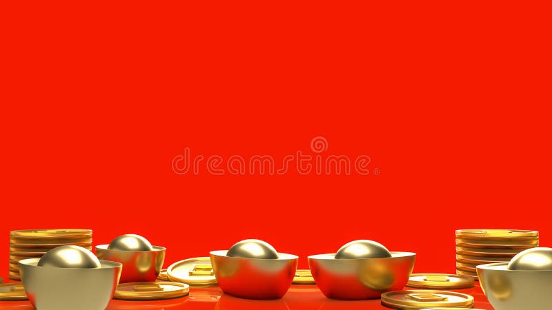 Das chinesische Gold auf rotem Hintergrund für Feiern oder das neue Jahr Konzept 3d Rendering stock abbildung
