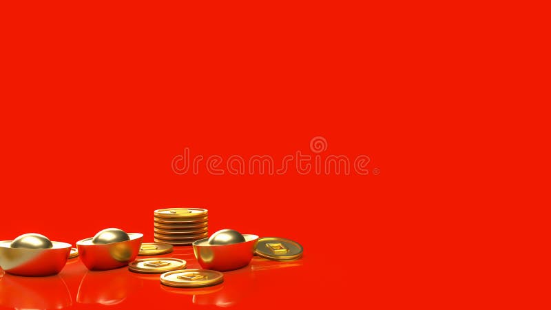 Das chinesische Gold auf rotem Hintergrund für Feiern oder das neue Jahr Konzept 3d Rendering lizenzfreie abbildung