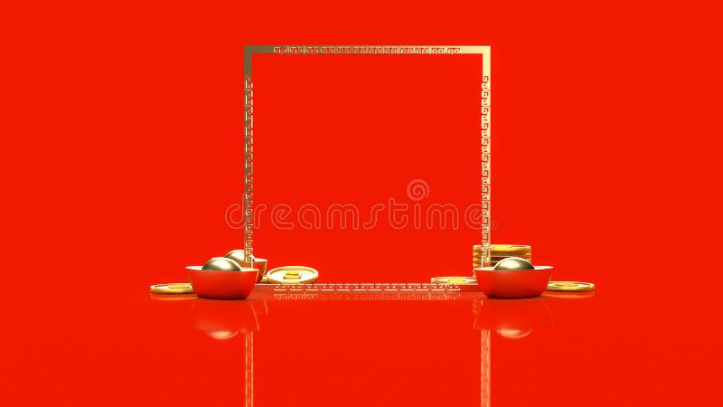 Das chinesische Gold auf rotem Hintergrund für Feiern oder das neue Jahr Konzept 3d Rendering lizenzfreie abbildung