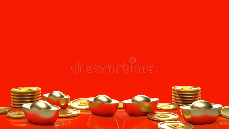 Das chinesische Gold auf rotem Hintergrund für Feiern oder das neue Jahr Konzept 3d Rendering stock abbildung