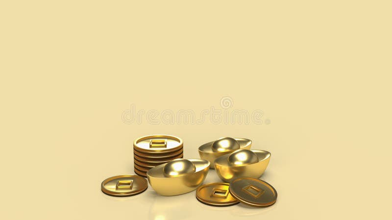 Das chinesische Goldgeld auf goldenem Hintergrund für das Geschäfts- oder Urlaubskonzept 3d Rendering vektor abbildung