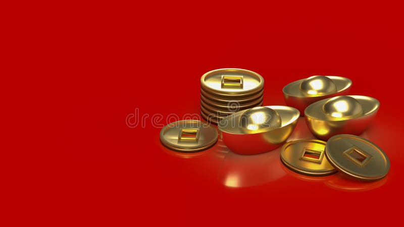 Das chinesische Goldgeld auf rotem Hintergrund für das Geschäfts- oder Urlaubskonzept 3d rendering vektor abbildung