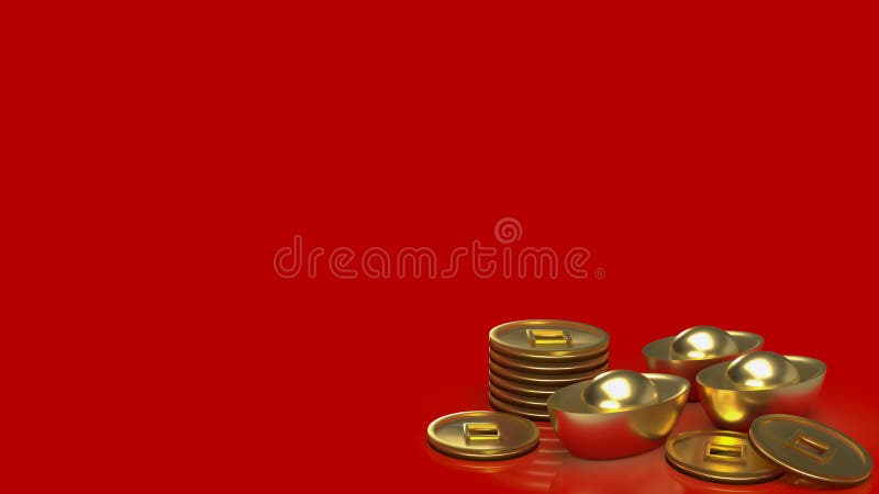 Das chinesische Goldgeld auf rotem Hintergrund für das Geschäfts- oder Urlaubskonzept 3d rendering. Chinesisches Goldgeld auf rotem Hintergrund für Geschäfts- oder Urlaubskonzept 3D-Darstellung
