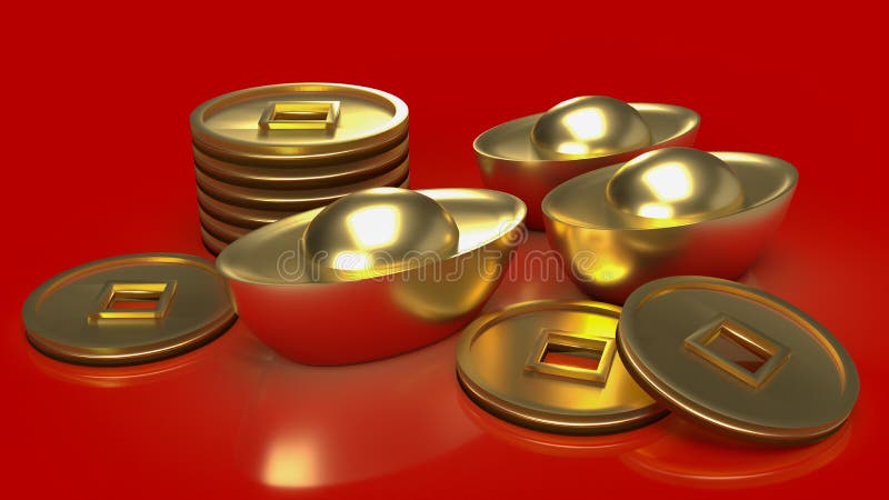 Das chinesische Goldgeld auf rotem Hintergrund für das Geschäfts- oder Urlaubskonzept 3d rendering vektor abbildung