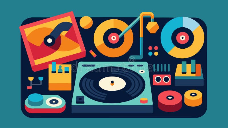 Das Djs Vinyl Set ist eine Kunstform, die alle sachkundig kreiert wurden, um das Publikum auf eine musikalische Reise durch versch stock abbildung