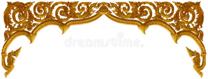 Das Gold schnitzte Ornamentrahmenkunst lokalisiert auf weißem Hintergrund