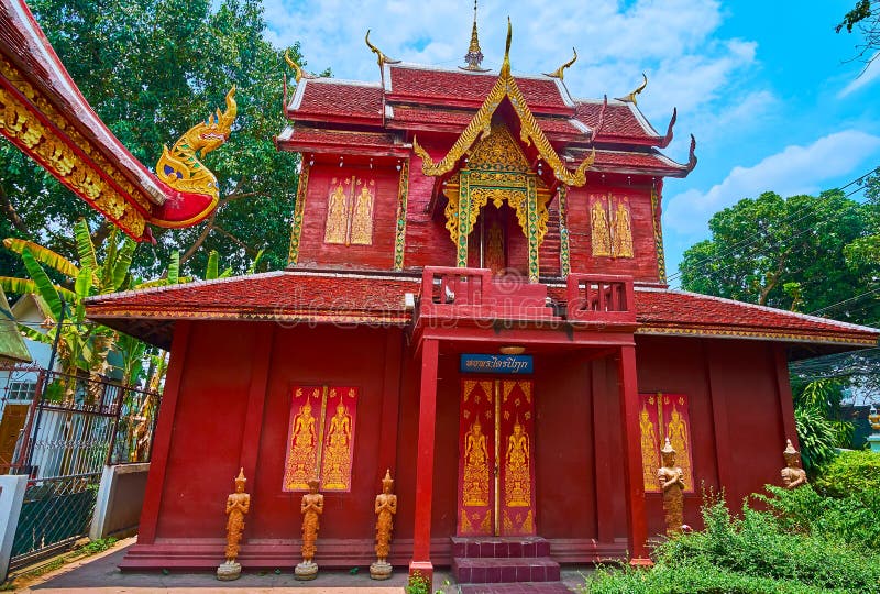 The old red building of Ho Trai library manuscript depository of Wat Chai Sri Phum, Chiang Mai, Thailand. The old red building of Ho Trai library manuscript depository of Wat Chai Sri Phum, Chiang Mai, Thailand